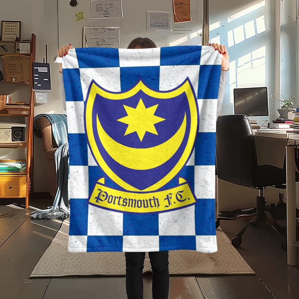 1PC Portsmouth FC Print Flannel Blanket, High Quality Comfortable for All Seasons, Home Decor, Warmth and Comfort, Perfect for Christmas Gifts