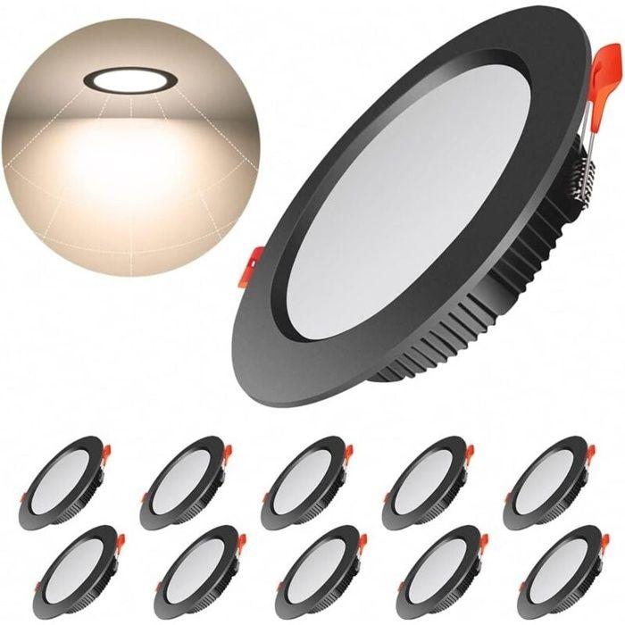 Lot de 10 spots LED encastrables noirs extra plats 7W 700 lm 3000K IP44 (équiv. 70W)