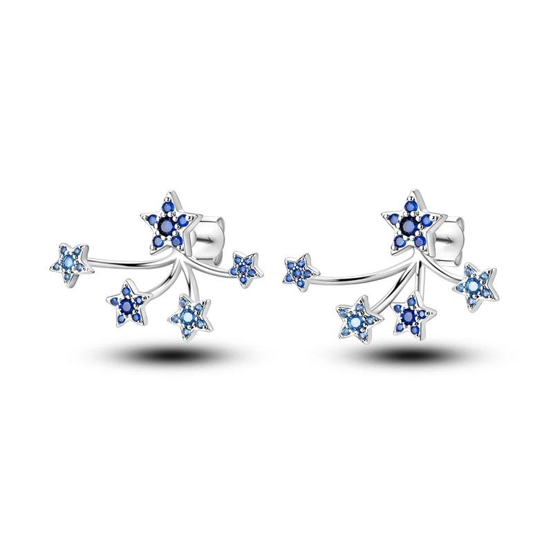 New 925 Sterling Silver Star Moon Earrings for Women Sparkling Zircon Ear Studs Luxury Romantic Fine Jewelry Gift for Girl