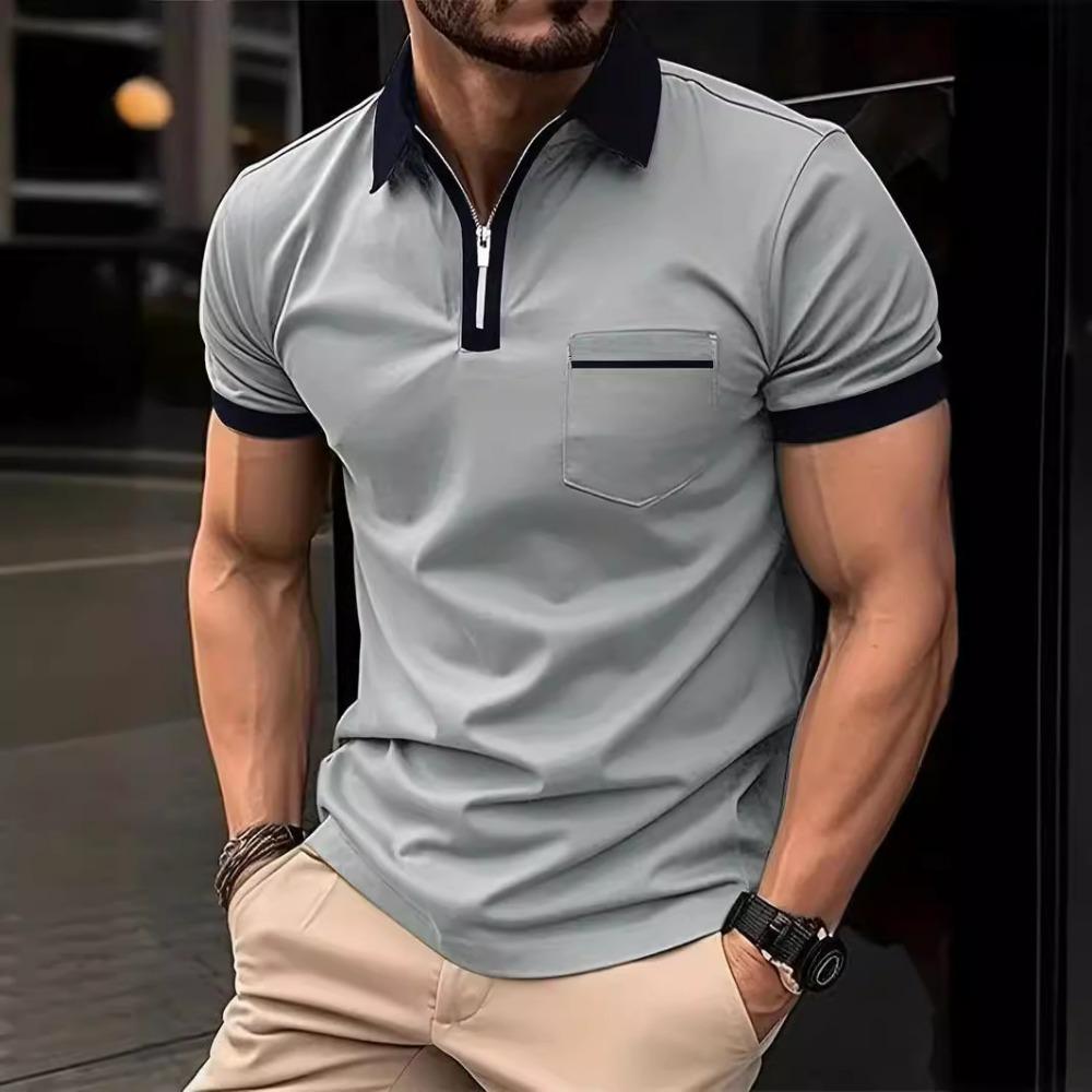 Men's Casual Chest Pocket Short Sleeved T-shirt Polo Shirt
