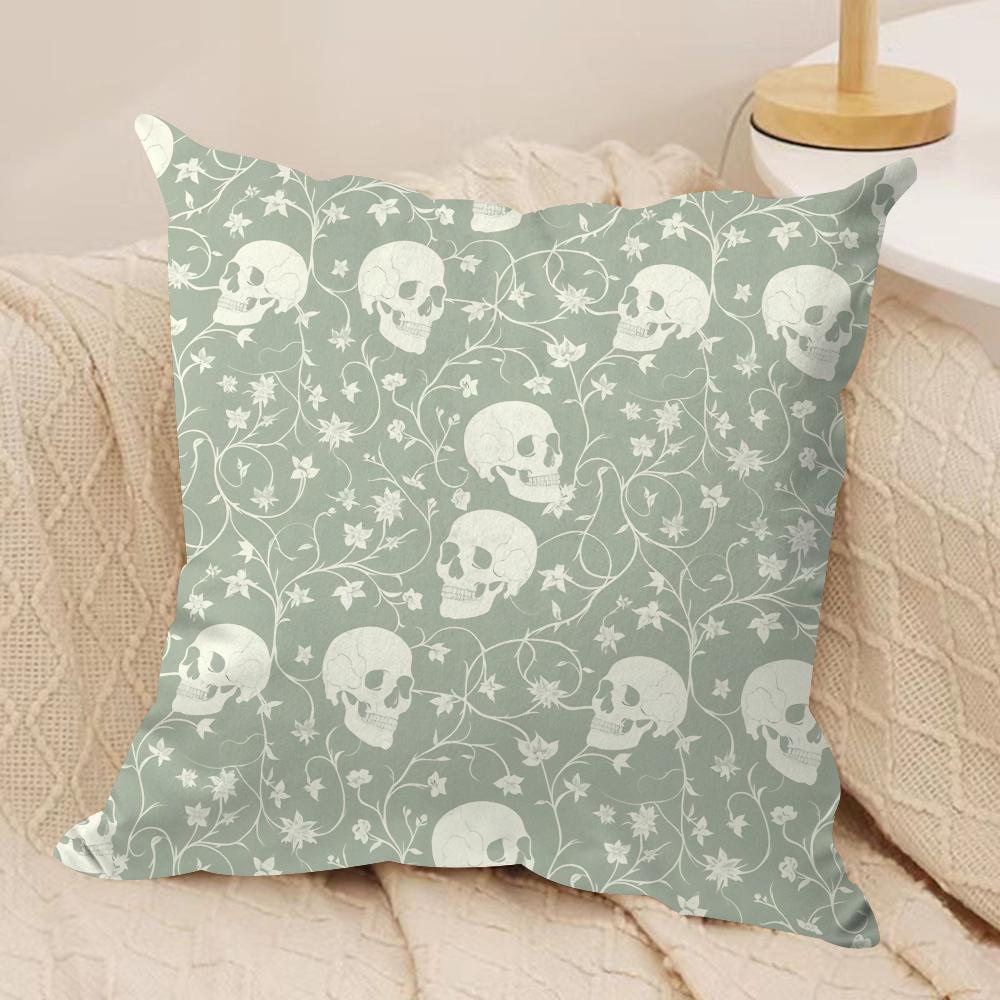 Horror Skull Print Cushion Cover Silky Short Plush DoubleSided Printed Pillow Case for Sofa All Seasons Home Decor Gift