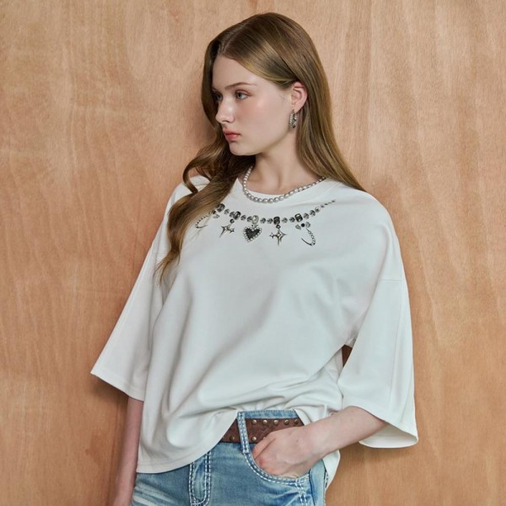 Maxza Round Neck ShorT Sleeve T shirT wiTh Cubic Neckline zd07qT010on