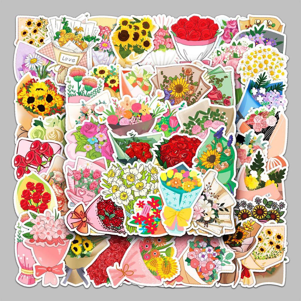 50-Sheet Fresh Flower Bouquet Cartoon Plant Journal Stickers for Scenery Decoration