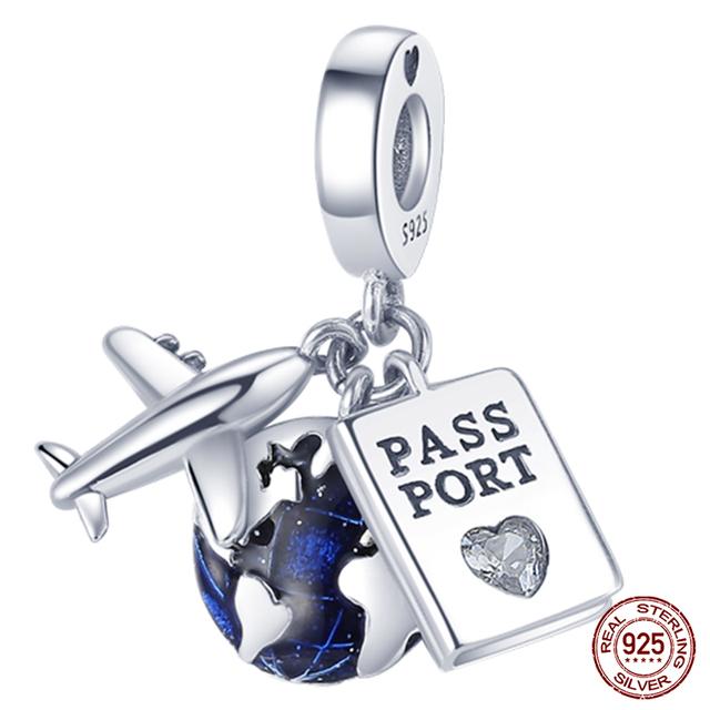 Fit moda 925 pulseiras originais 925 prata azul astronauta aeronaves encantos de viagem contas pingentes para mulheres moda jóias diy