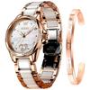 OLEVS Women's Ceramic Watch Pink Gold Waterproof Mechanical Date Bracelet Gift for Her White