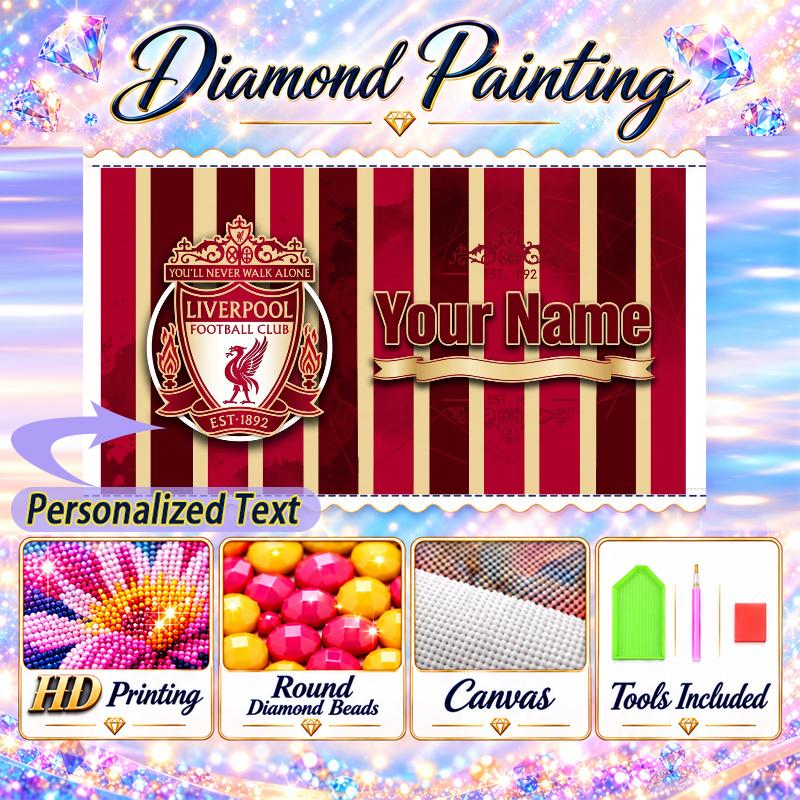 Liverpool 5D DIY Diamantové malování Vlastní jméno Text, Plné vrtání Kamínková mozaika Umění Domácí dárek
