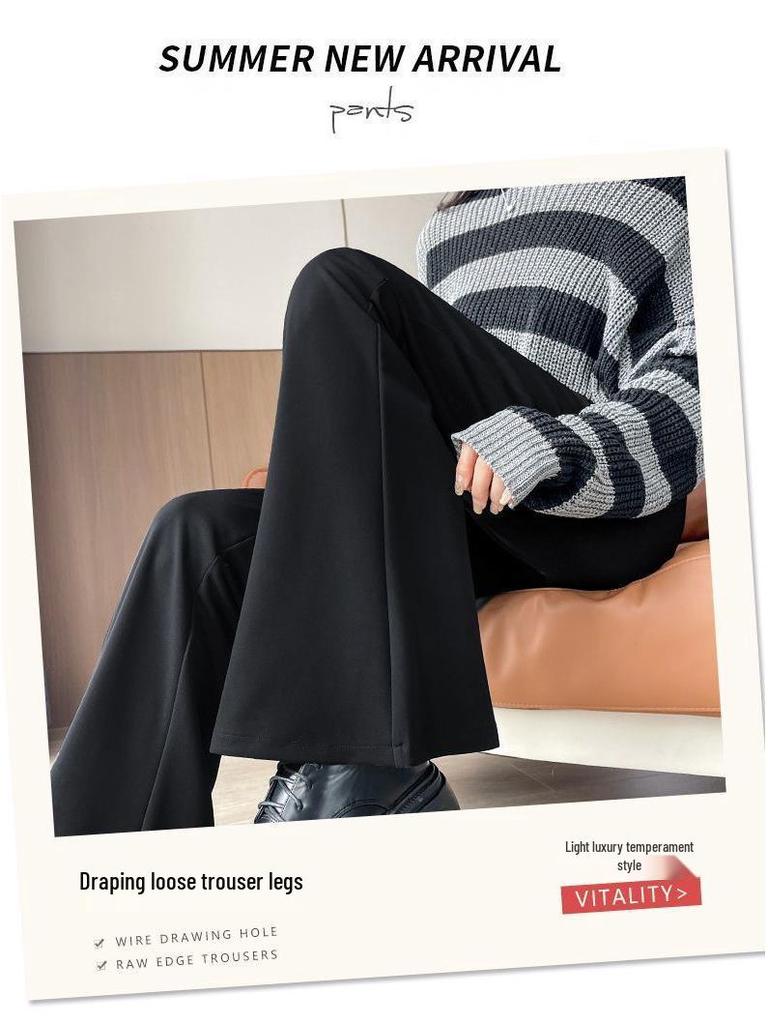 Petit Pantalon Élastique Noir Évasé Amincissant Taille Haute pour Femme Printemps