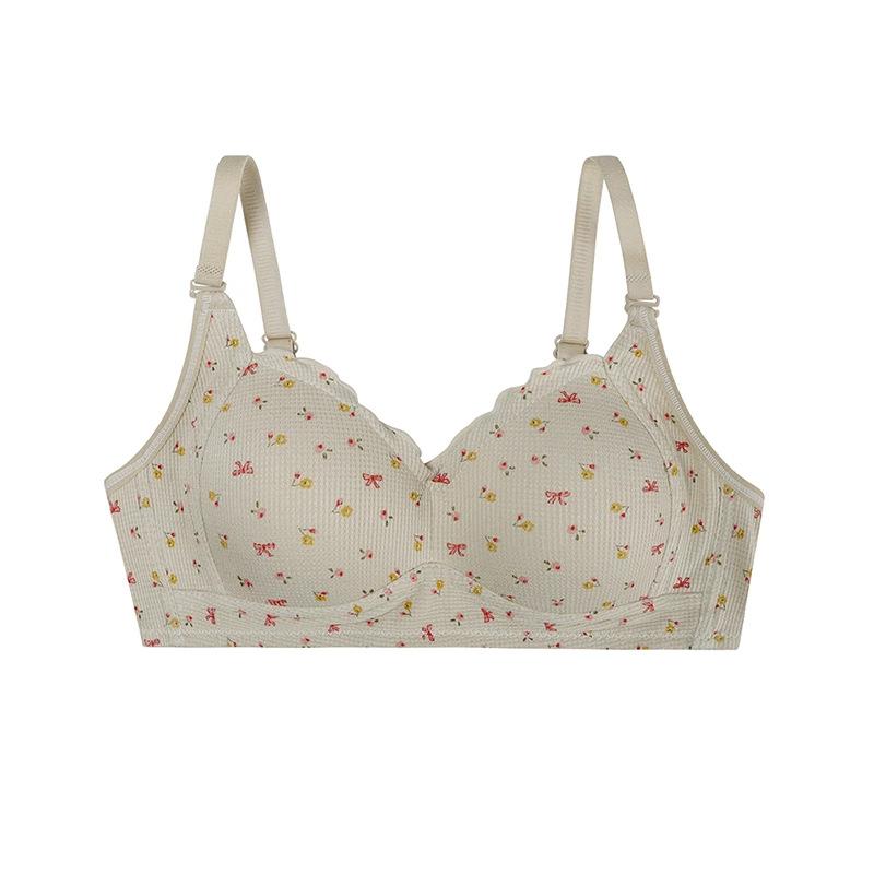Floral small-breasted underwear, big breasts show small gathering, thin bras in summer, women's anti-expansion light, no steel ring to look thin