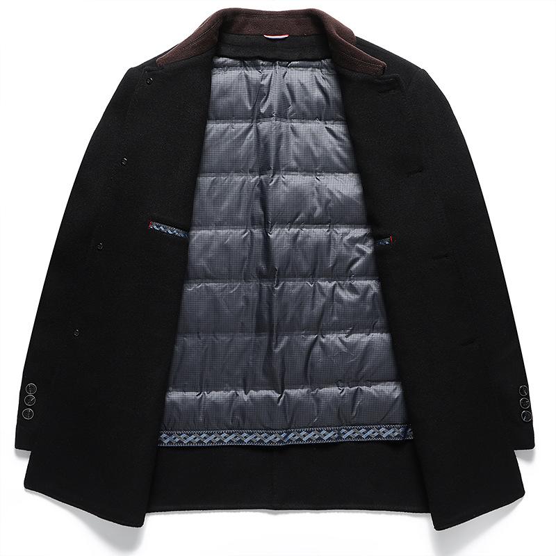100% Wool Down Removable Lining Double-sided Woolen Coat Autumn and Winter Men's Mid-length Handmade Wool Coat