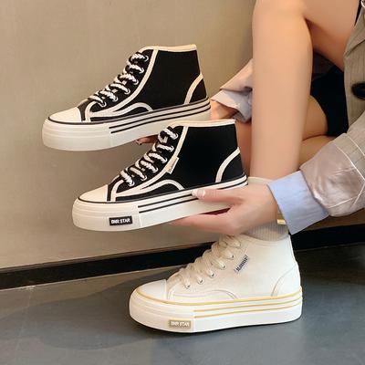 Buty płócienne, buty damskie wysokie, grube podeszwy, codzienne buty typu board
