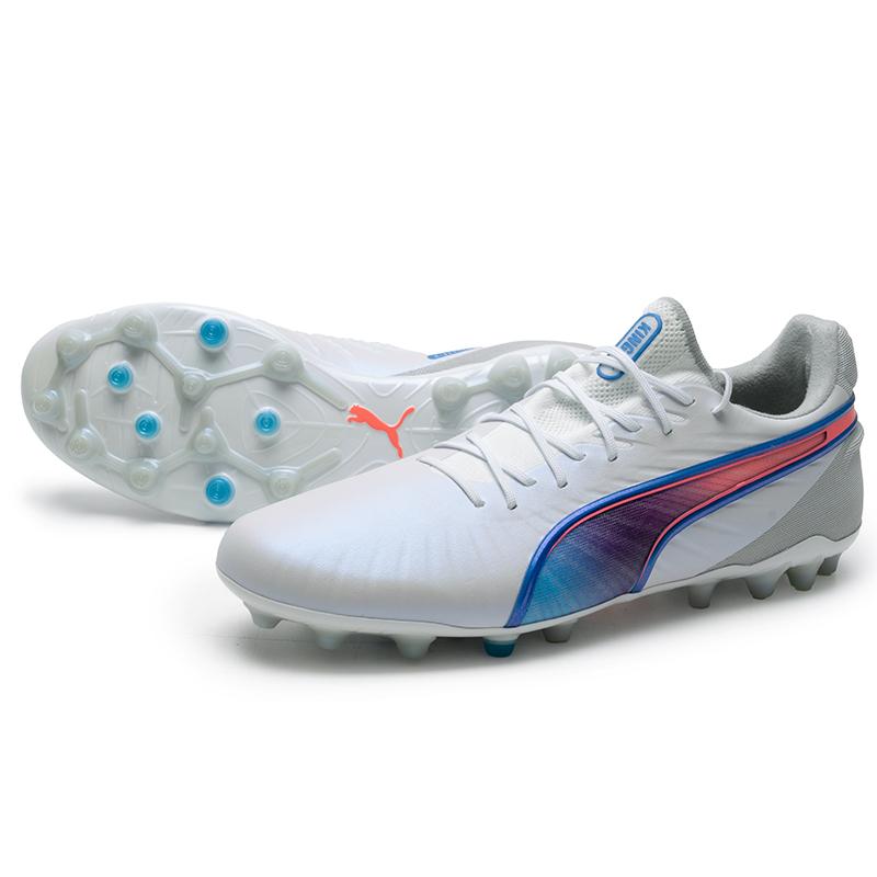 Puma King Ultimate Comfortable Lightweight Mg Artificial Grass Football Shoes Men Football Shoes White Blue 107868-02