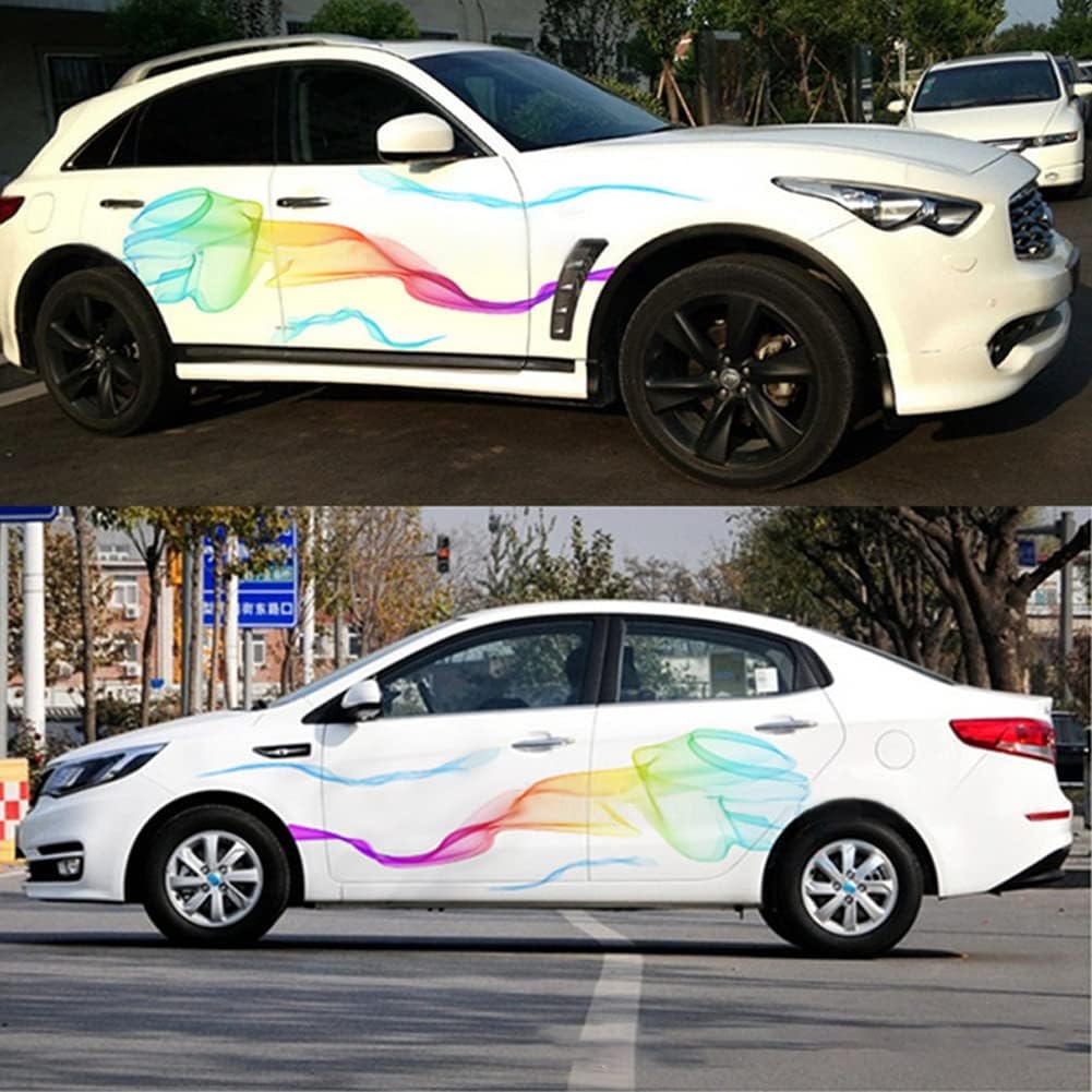 1 Set Rainbow Streamer Graphics Car Auto Body Side Sticker Colourful Smoke Vinyl Sticker Car Self-Adhesive Side Strip Decal, 82.67'' x 16.53''