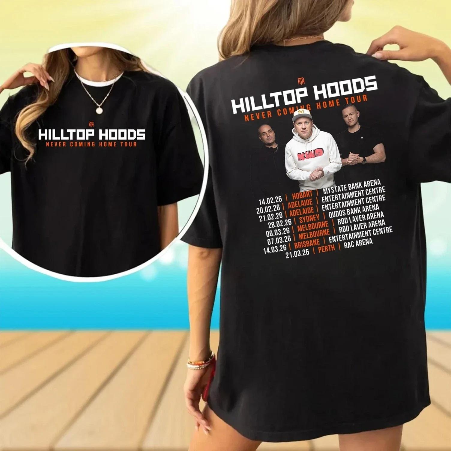 

Модная футболка Летняя мода 2026 Двусторонняя с капюшоном Hilltop Футболка для тура по Австралии 2026 - Мерч для концертной группы - Удобная футболка в ретро-стиле 4XL