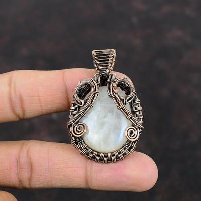 Rainbow Moonstone Pendant Copper Wire Wrapped Pendant Gemstone Handmade Jewelry Antique Pendant Copper Wire Wrap Jewelry Gift For Engagement