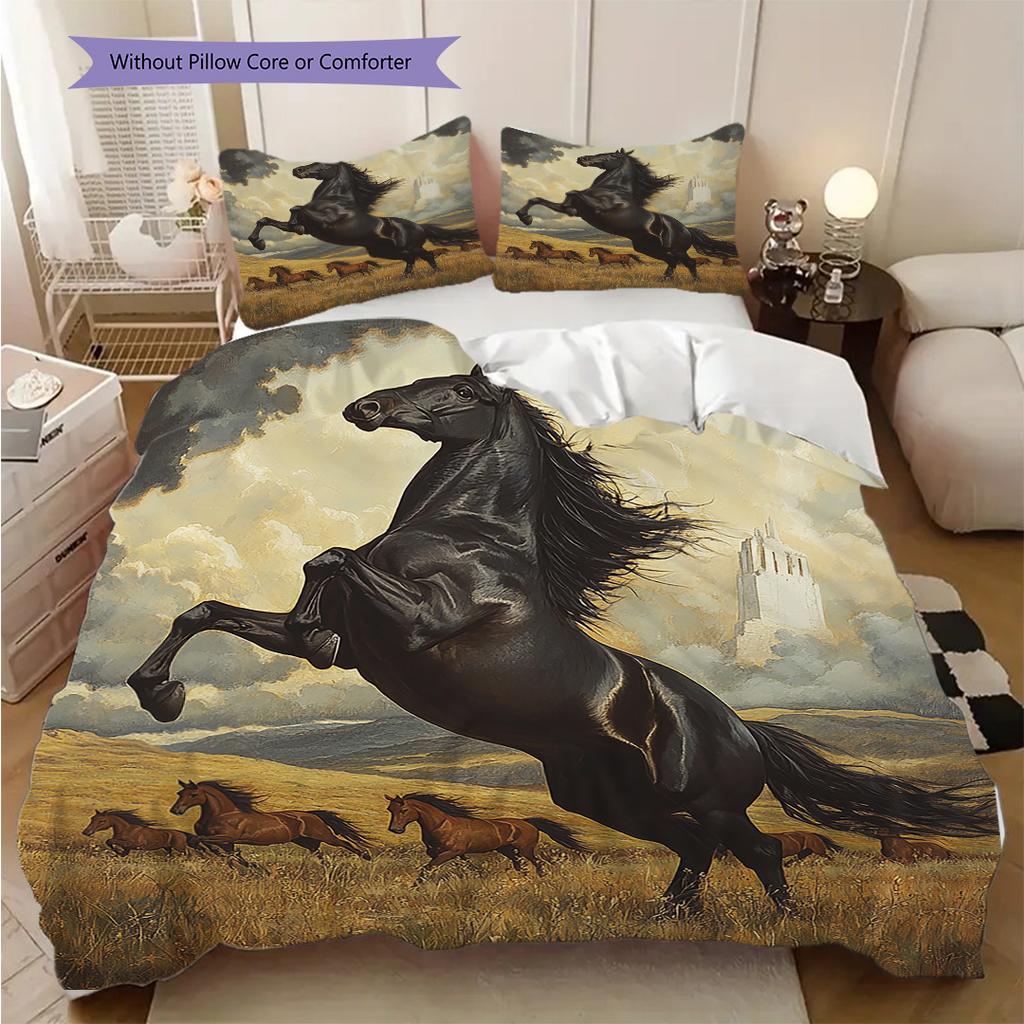 Set Copripiumino Trapuntato con Motivo a Cavalli Federa Decorazione per la Casa Regalo di Compleanno (1 * copripiumino + 2 * federa, senza nucleo)