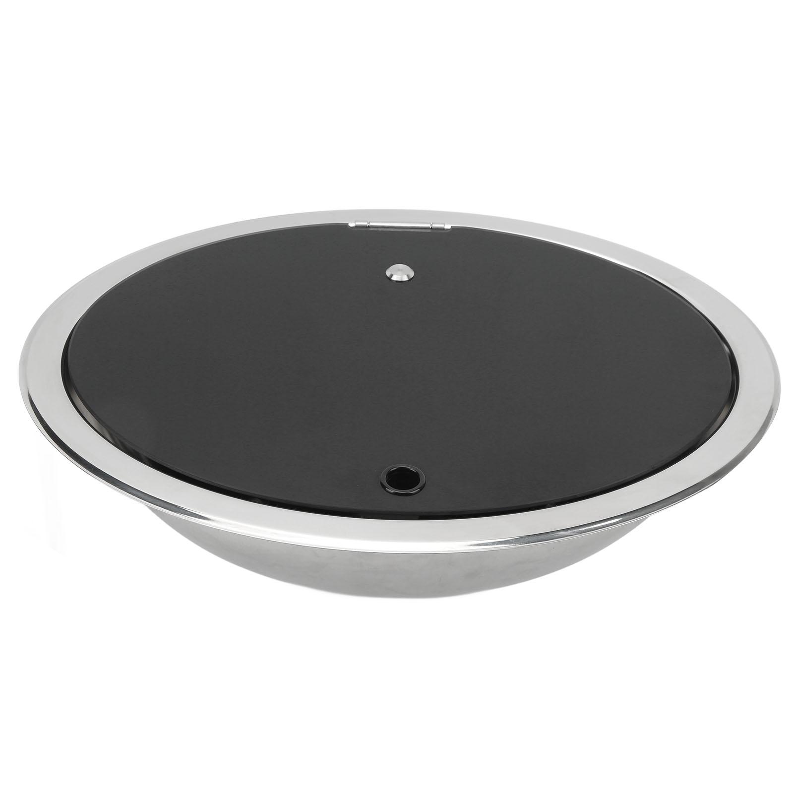 

Round Bar Sink Large Capacity Stainless Steel RV Sink Kitchen Sink with Toughened Glass Lid Soundproof Pad for Yacht