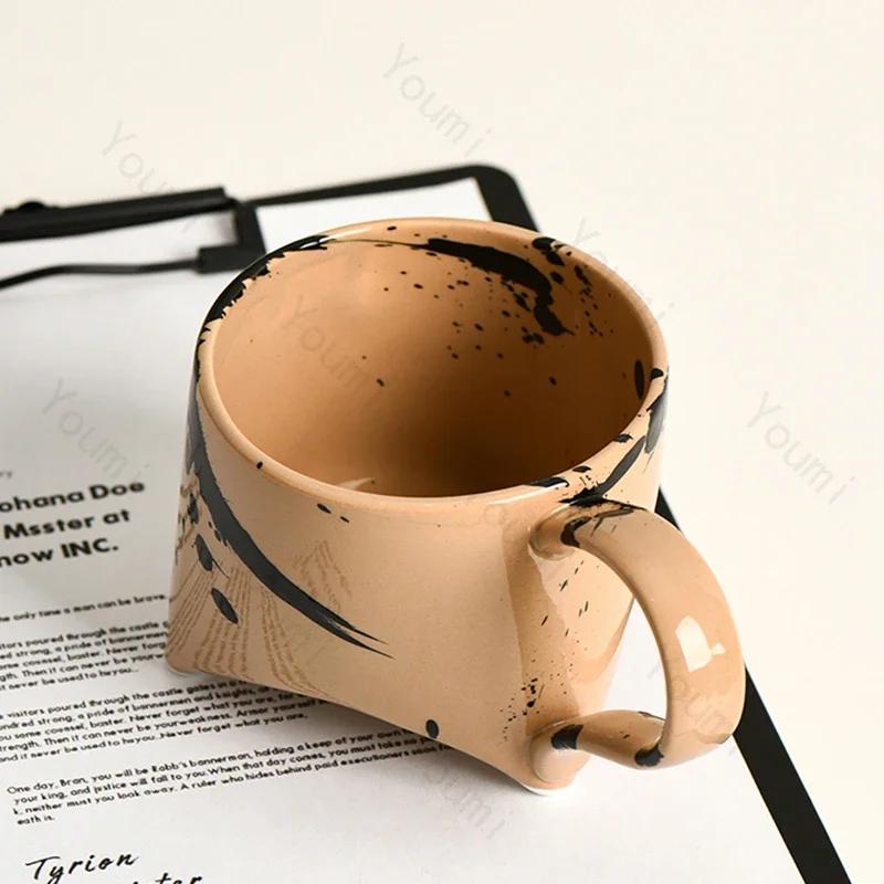 Tasses à café en céramique rétro à la mode Tasse à lait créative pour petit-déjeuner et flocons d'avoine Exquise tasse à eau décontractée pour bureau Mugs à yaourt