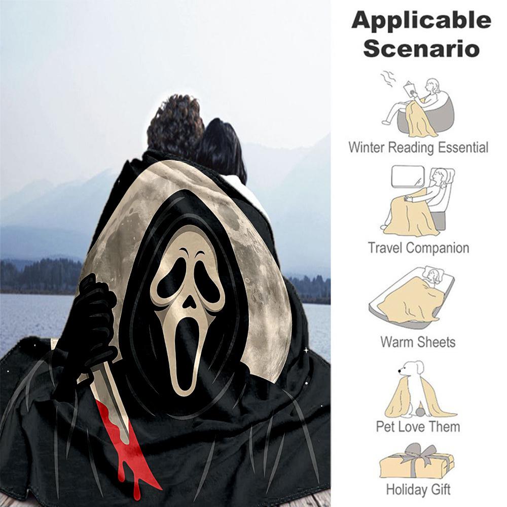 1PC Ghostface Scream Outdoor Flannel Throw Blanket - HD Printed Lightweight Soft Warm All-Season Blanket for Sofa, Bed, Travel, Camping 036