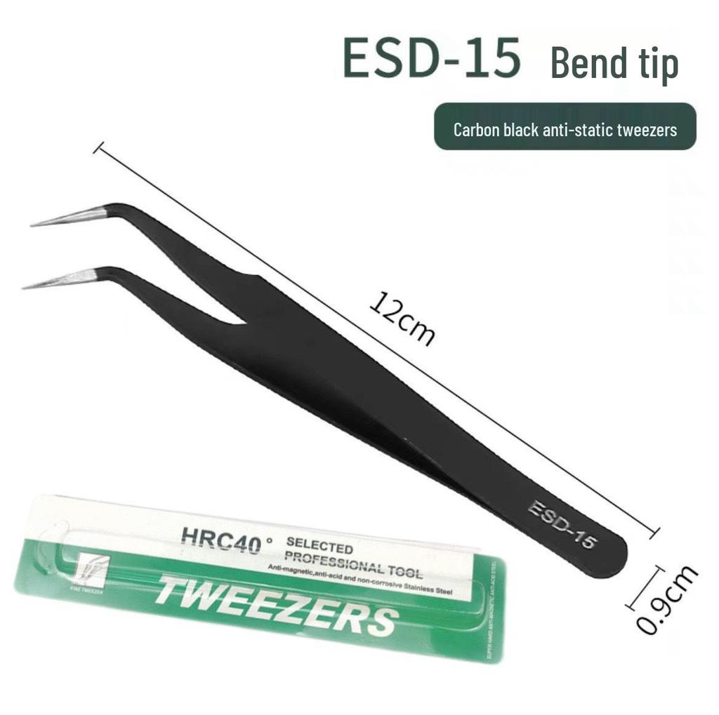 Bent Tip Stainless Steel Precision Tweezers: Fine-Point, Anti-Static Tool for Hair, Acne, Bird's Nest Picking, and Repair.