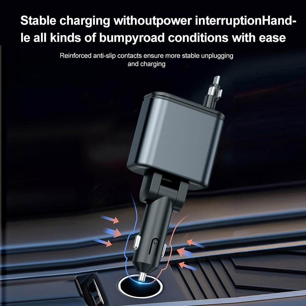 5 In 1 Total Power 180W Car Fast Charger with Retractable Cable USB Type-C Power Adapter with Color Ambient Light and Starry Sky Light for IOS Android