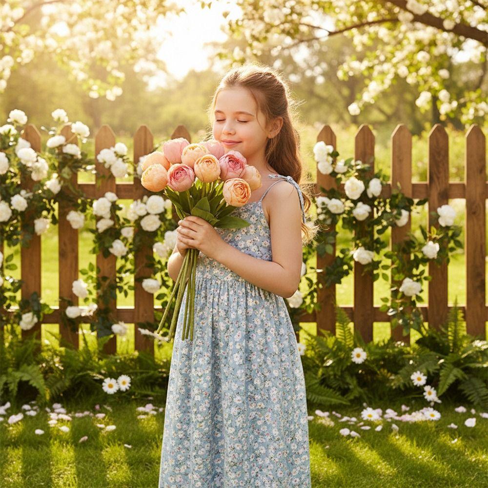 Multicolor Tulip Artificial Flower Silk Petals Green Leaf Simulation Tulip Flower Photo Props Fake Flower Floral Arrangement