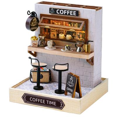 Spilay 1/24 Miniature Dollhouse DIY Kit Set with Lights for Beginners, Birthday, Holiday, Christmas Gift (QT048) (Coffee Time Light) Ages 14 and Up