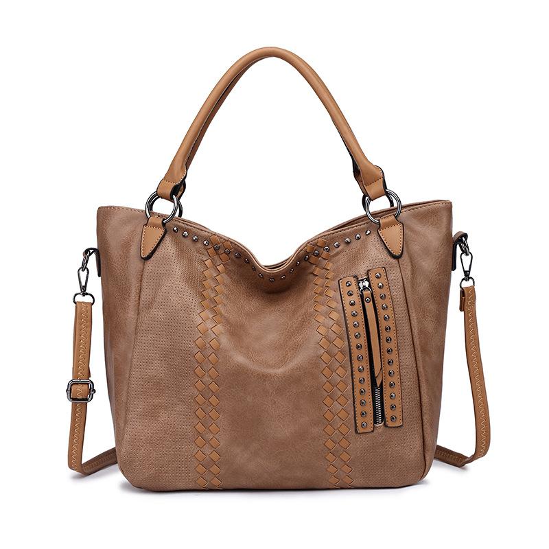 High Capacity Shoulder Bags Women's Fashion European American Retro Rivet PU Leather Trend Versatile Lady Tote Bag Crossbody Bag