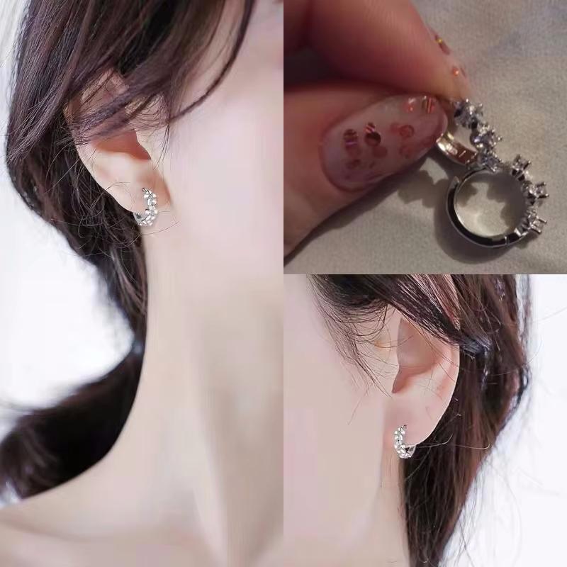 925 Silver Small Rose Flower Round Hoop Earring AAA Zircon For Women Female Charm Engagement Wedding Jewelry