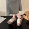 Plateau-Slipper Damen Sommer Außen Tragen Neue Runde Zehen Offene Zehen Kreuzriemen Lässig Rutschfest Strand Flip-Flops