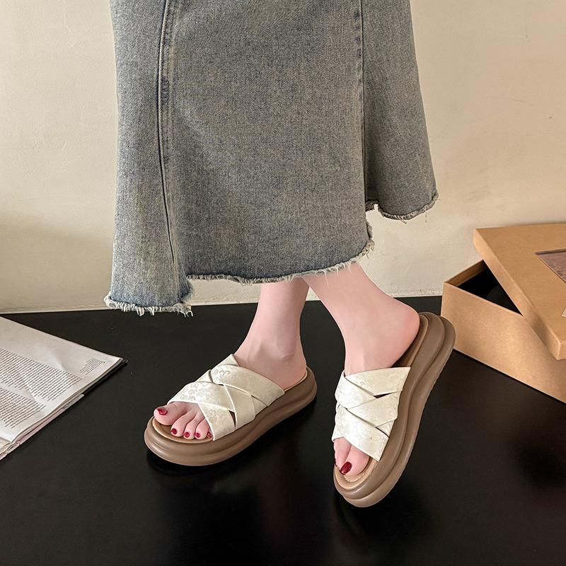 Plateau-Slipper Damen Sommer Außen Tragen Neue Runde Zehen Offene Zehen Kreuzriemen Lässig Rutschfest Strand Flip-Flops