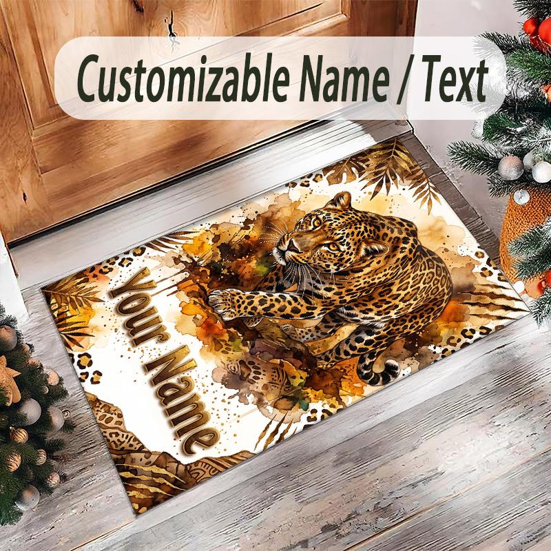 Lion Tiger Theme Crystal Velvet Rug Personalized Custom Name Text Soft Floor Mat Home Decor