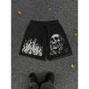 Europäische und amerikanische Herren Sommer Flammen Totenkopf Print Bequeme und atmungsaktive Kordelzug Shorts für Outdoor Freizeit Urlaub