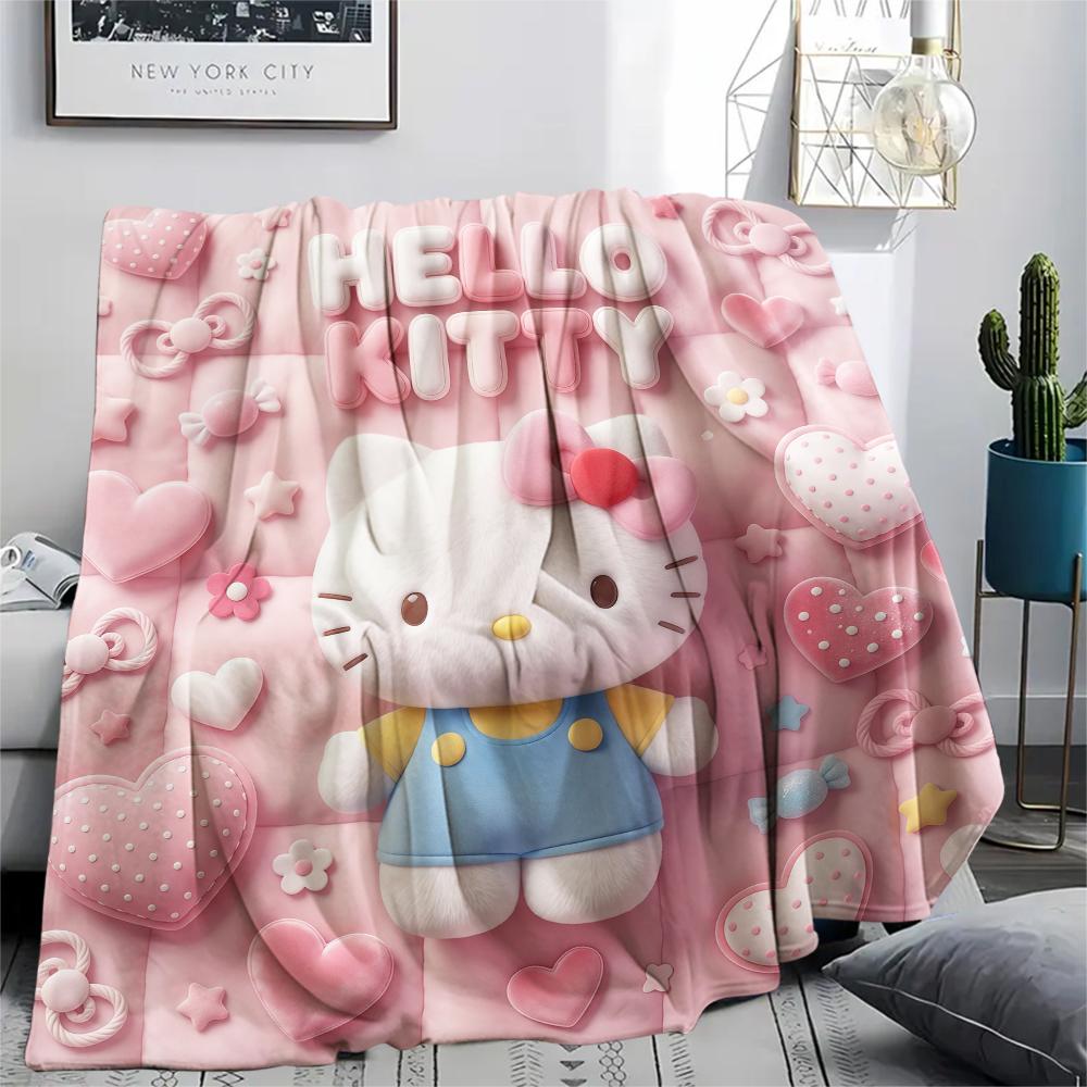 1PC Hello Kitty Pink Print Flannel Blanket, High quality All Seasons, Home Decor, Warmth and Comfort, Perfect for Christmas Gifts