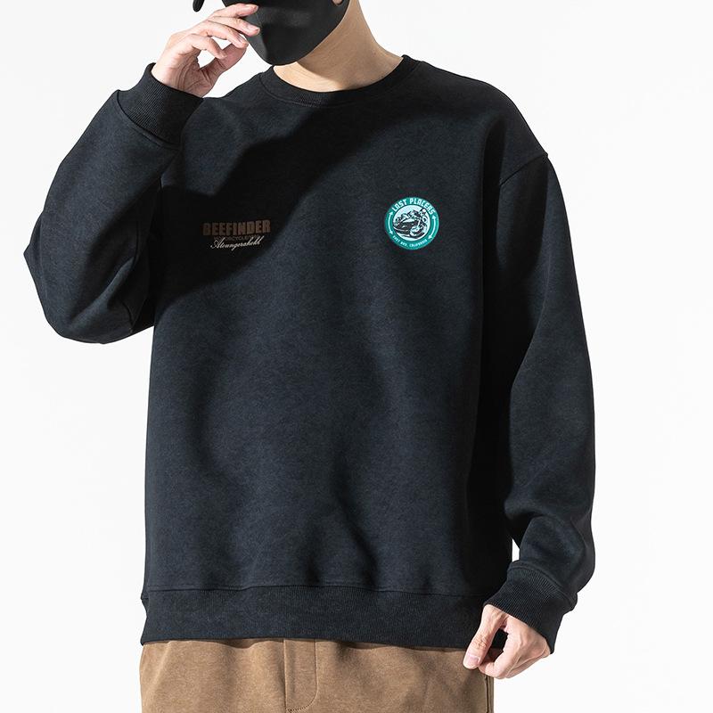350G Heavy Sweater Men'S Loose Large Size Fat American Trendy Brand Printed Bottoming Shirt Versatile Crew Neck Jacket