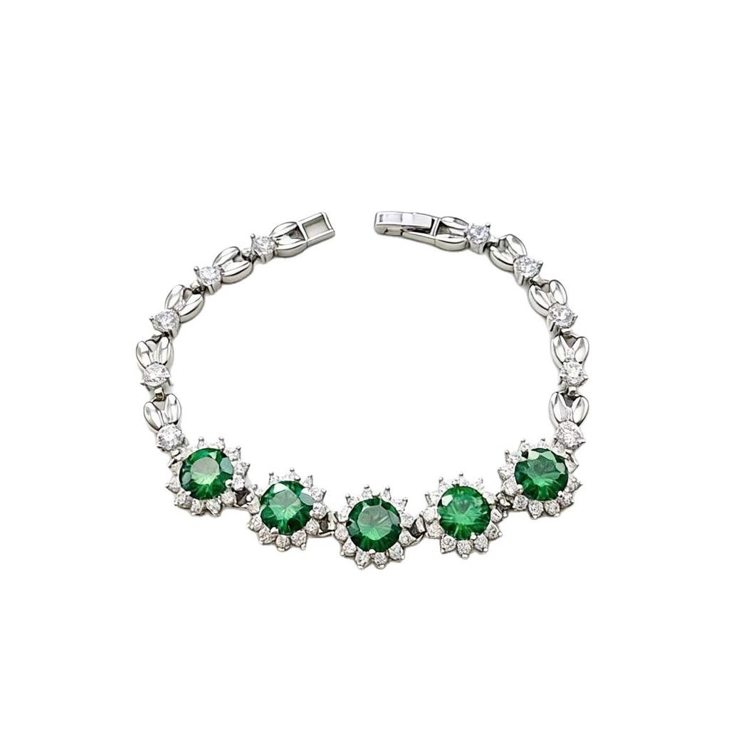 Stylish Full Diamond Sunflower Colored Treasure Bracelet Simulation Ruby Emerald Gemstone Bracelet High-End Design Jewelry
