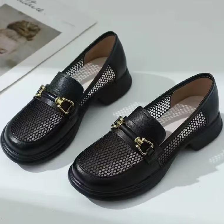 

Mesh women s shoes 2025 spring and summer new breathable hollow loafers casual one-pedal flat-bottomed mesh small leather shoes 35