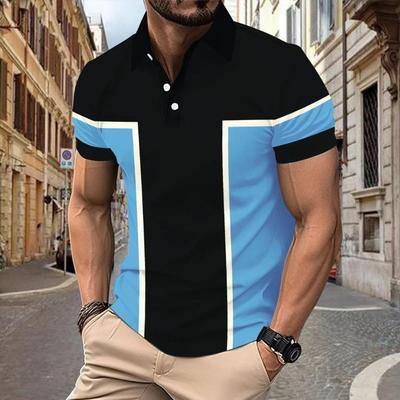 Men's Casual Polo Shirt Color Blocked Versatile T-shirt Top