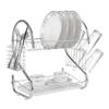 Artehome Two-Tier Dish Drainer Silver Shelf, Bowls Dishes Cup Holder with Drip Tray