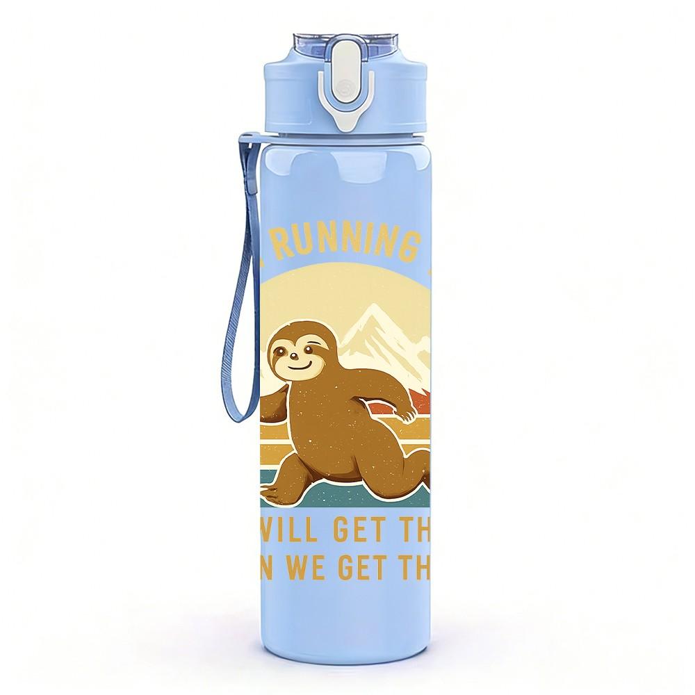 1PC Sloth Running Team Vintage Art 750ml Color Plastic Sports Water Bottle Leakproof Flip Straw Lid Suitable for Sports Office Home Use