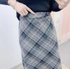 Spring 2026 High-Waisted Plaid Slimming Woolen Over-the-Knee Skirt