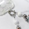 Y2K Silver Bow Beaded Phone Case Lanyard Stylish Bead Phone Chain Wrist Band Anti Lost Phone Strap Earphone Pendant Keychain
