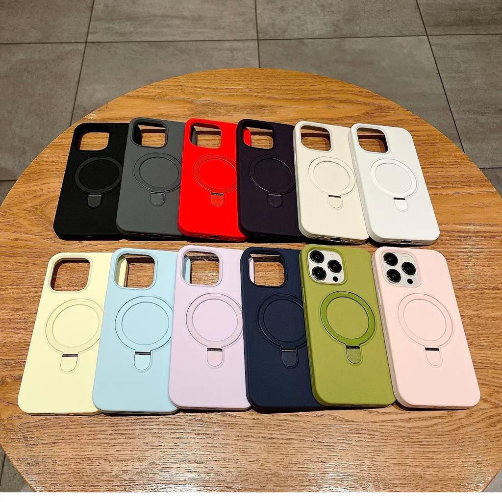 Applicable To IPhone17promax Liquid Silicone Magnetic Suction Fulcrum Bracket Mobile Phone Case Apple 16 Large Hole Protection Case