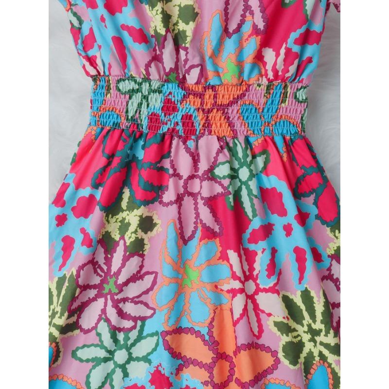 Women's Summer Fresh Sweet Holiday Style Fashion Flower Print Small Flying Sleeve Dress