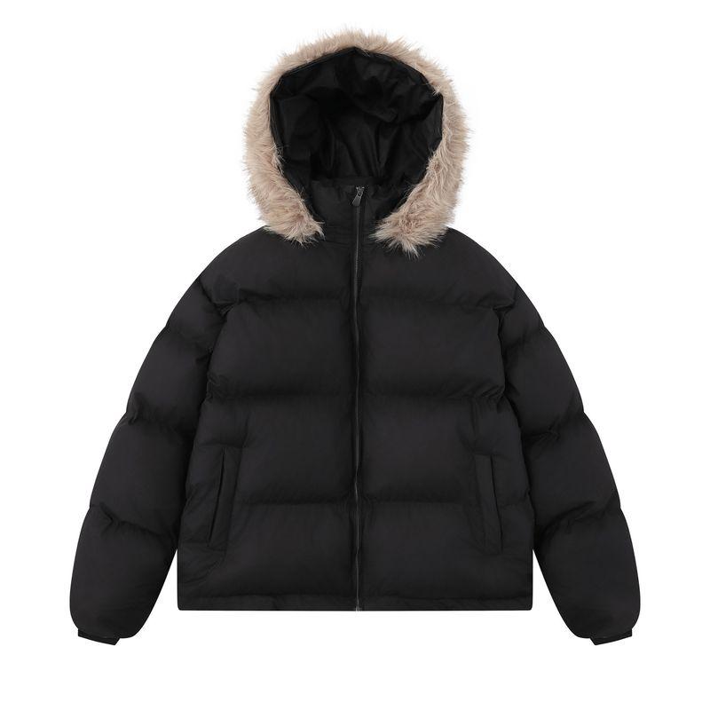Blaexit American Style Detachable Fur Collar Parka Cotton Jacket for Men, Winter Thickened Warm Coat, Black Puffer Jacket