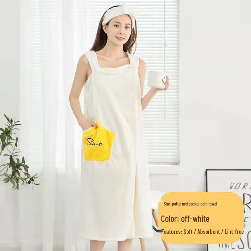 Women's Star Pattern Coral Fleece Bathrobe – Absorbent, Non-Shedding, Wearable or Wrap Towel.