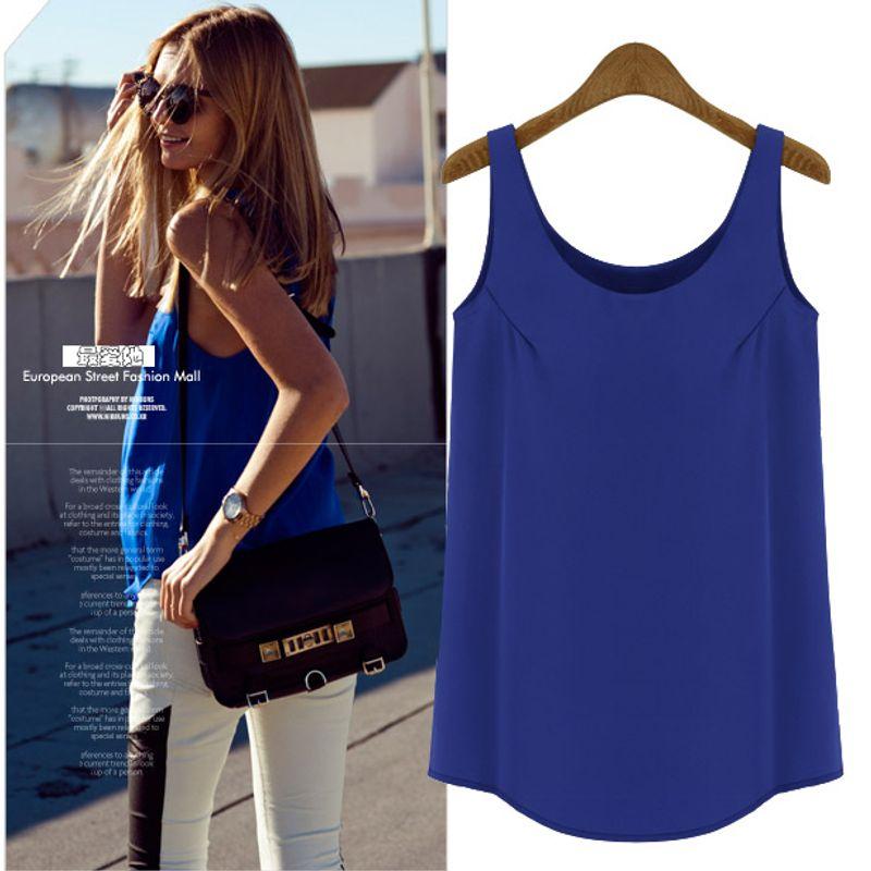 

Шифоновый жилет без рукавов свободного кроя, визуально стройнящий, летняя мода, женский большой размер, скрывающий живот, верхняя одежда А-силуэта, на бретелях, базовая рубашка Royal Blue L