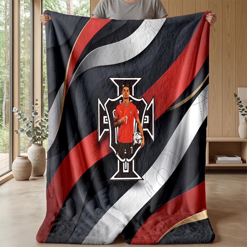 Portugal Football Printed Flannel Blanket Skin Friendly Warm Decorative Throw for Indoor Couch Bed Daily Use