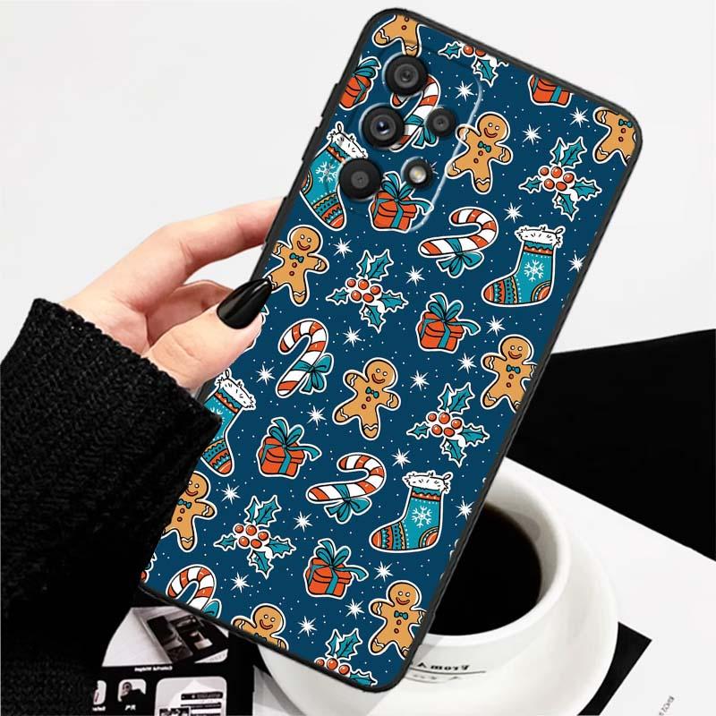 

Christmas cartoon pattern Phone Case For Samsung A73 A72 A71 A55 A54 A53 A52 A51 A13 A22 A16 A15 A12 A14 A26 A07 5G Black Galaxy A07 4G