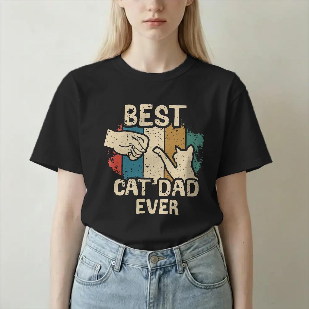 Casual Vintage Best Cat Dad Ever Gift TShirt For Unisex Unisex Round Neck Cotton T Shirts Funny Father Daddy Gift Short Sleeve Tees