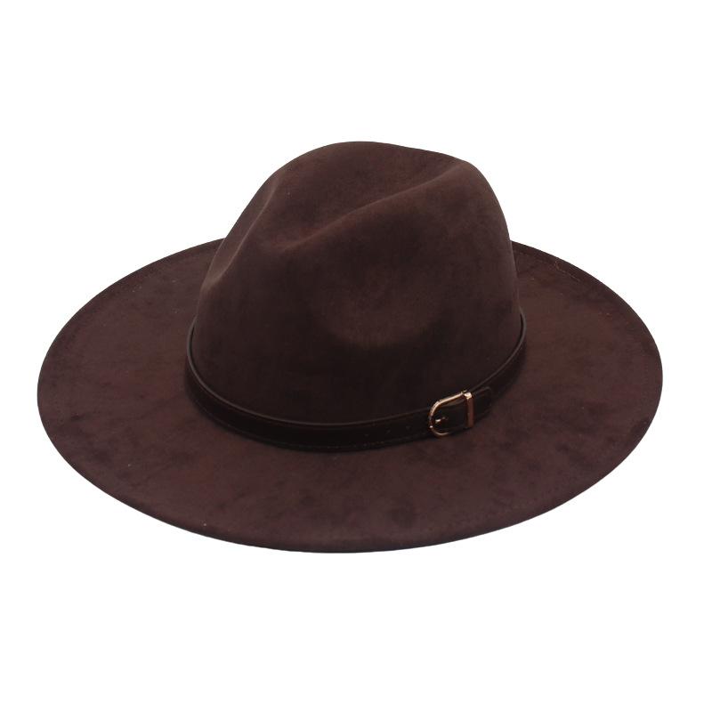 

Gentleman S Top Hat Imitation Suede Jazz Hat Spring Summer Felt Hat Big Eaves Hat One size fits all темно-коричневого кольору
